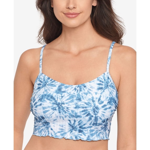 Juniors' Tie-Dyed Ribbed Midkini Top, Available in D/DD Midnight Blue XL