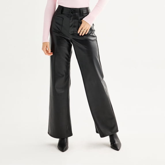 Juniors' Tinseltown Faux Leather High-Rise Wide Leg Pants Color: Black Size: 13
