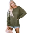 thumbnail image 1 of Juniors Top Green Waffle Knit High Slits Oversized (green, medium), 1 of 12