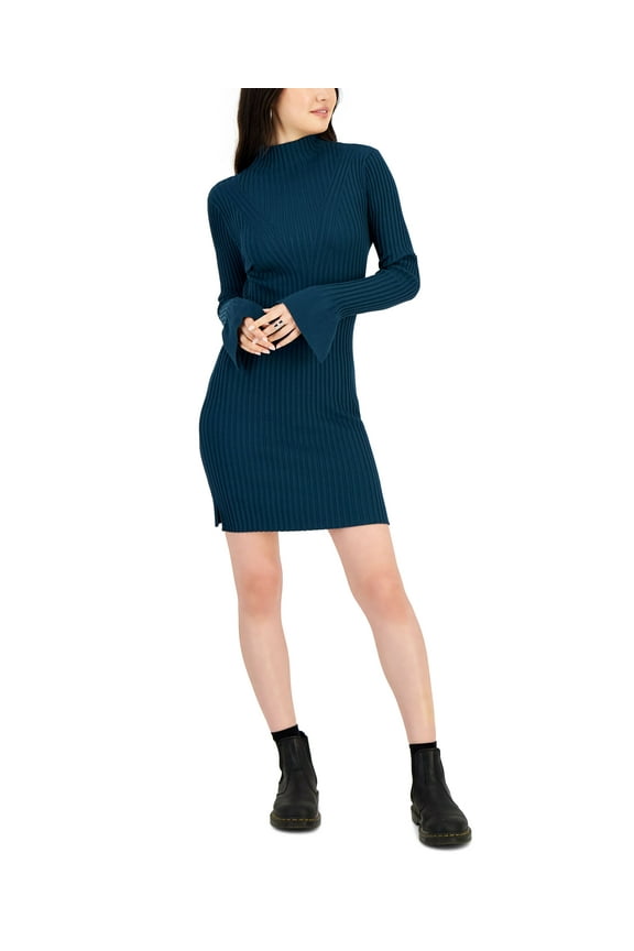 Juniors' Turtleneck Sweater Dress Teal Building XL