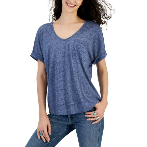 Juniors' V-Neck Pocket Short-Sleeve T-Shirt Dusty Indigo XL