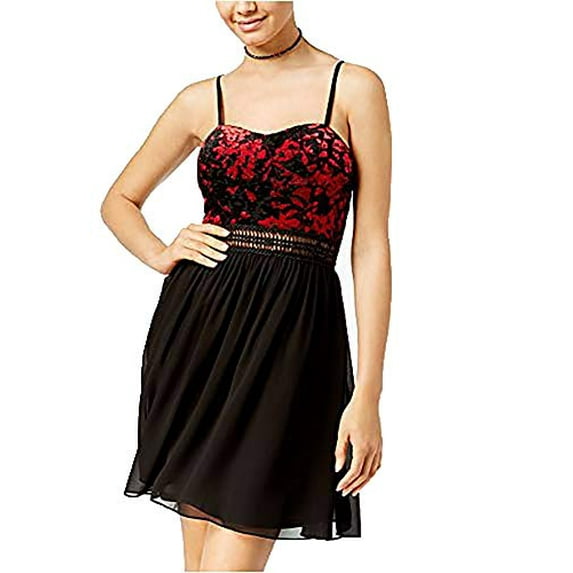 BCX Juniors' Velvet Chiffon Sweetheart Dress Black/Red 3