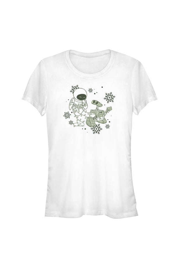 Juniors Wall-E Robot Couple Snowflakes T Shirt