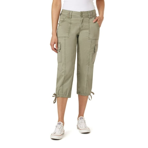 Juniors' WallFlower Luscious Curvy Insta Stretch Mid Rise Cargo Crop Pants Color: Vetiver Size: 17