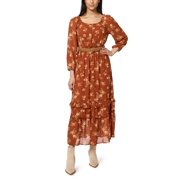 Juniors' WallFlower On Or Off The Shoulder Belted Maxi Dress Color: Autumn Leaf Size: X LARGE