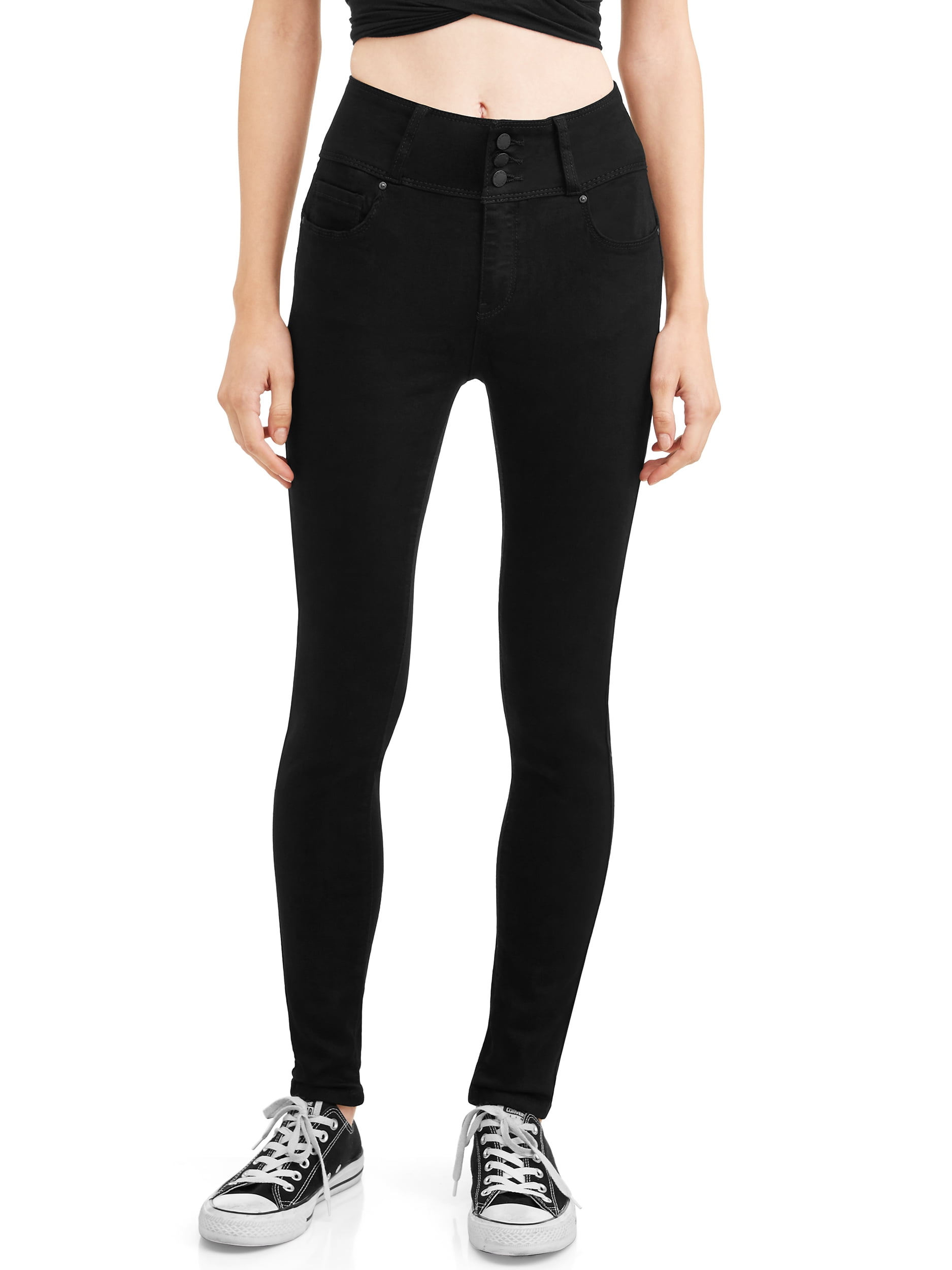 Juniors' Wax High Rise Push Up 3 Button Skinny Jeans