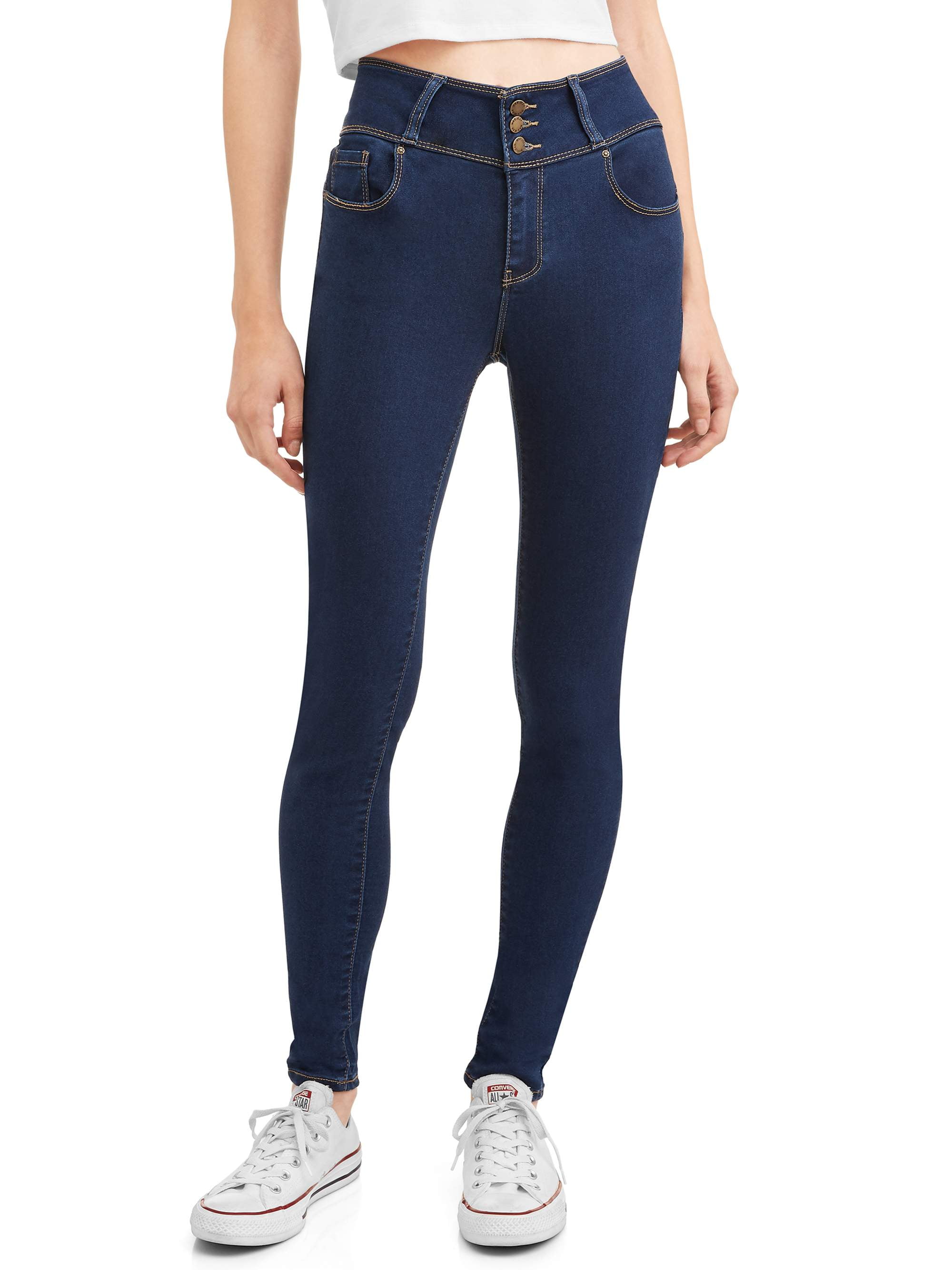 Juniors' Wax High Rise Push Up 3 Button Skinny Jeans