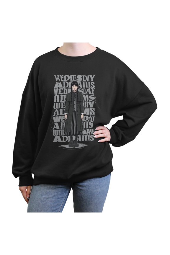 Juniors Wednesday Cartoon Name Stack Sweatshirt