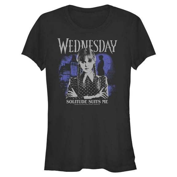 Juniors Wednesday Solitude Suits Me Character T Shirt