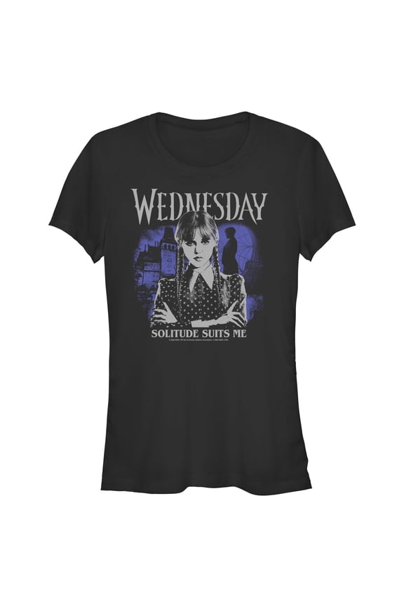 Juniors Wednesday Solitude Suits Me Character T Shirt