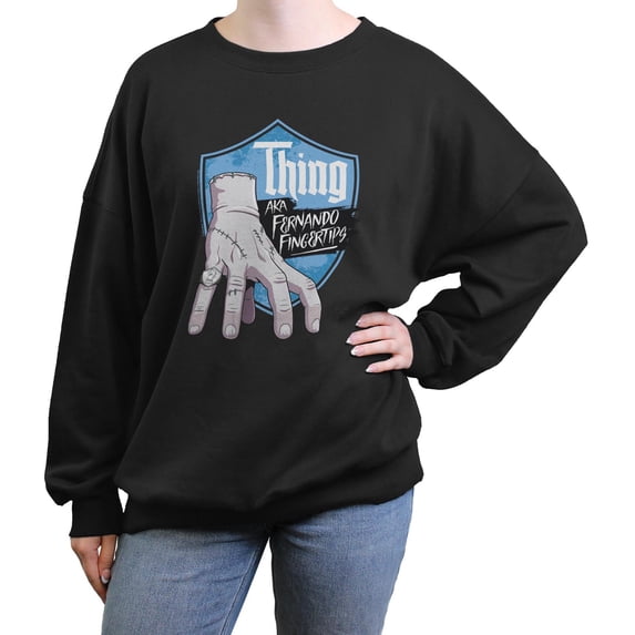 Juniors Wednesday Thing Fingertips Badge Sweatshirt