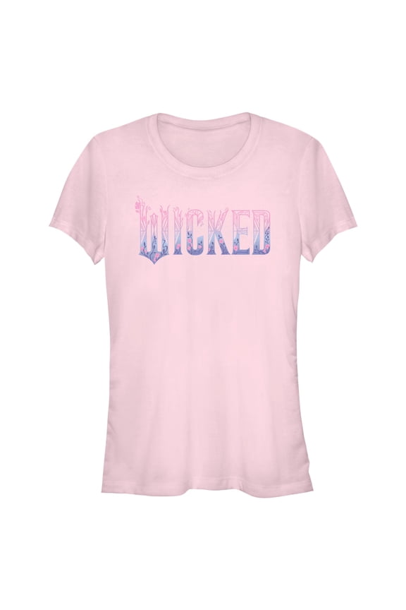 Juniors Wicked: For Good Floral Pink and Purple Logo T Shirt