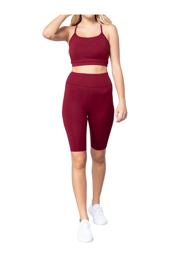 Juniors Wide Band High Waist Active Workout Biker Running Shorts Leggings