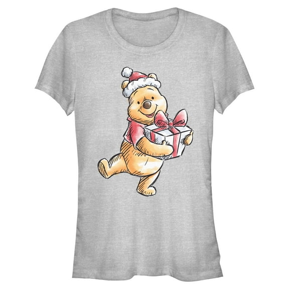 Juniors Winnie the Pooh Adorable Christmas Gift Sketch T Shirt