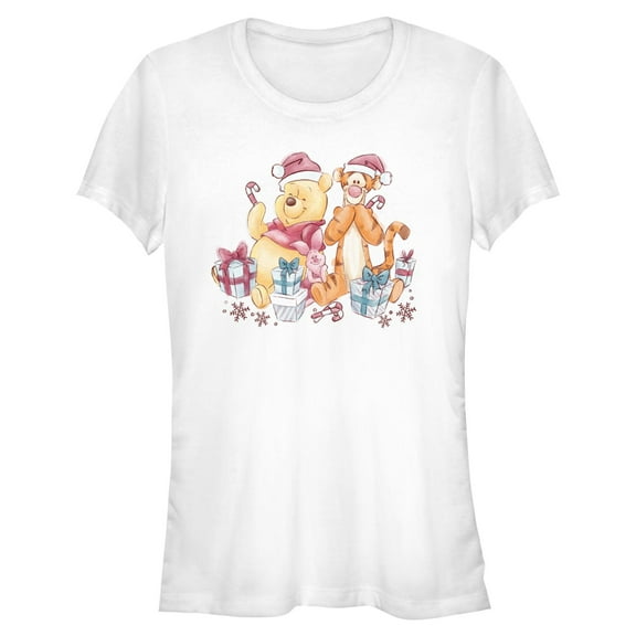 Juniors Winnie the Pooh Classic Friends and Christmas Presents T Shirt