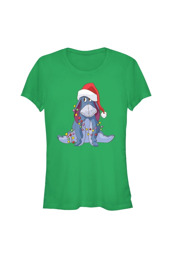 Juniors Winnie the Pooh Eeyore Christmas Lights Tangle T Shirt