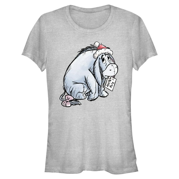 Juniors Winnie the Pooh Eeyore Santa Letter Sketch T Shirt