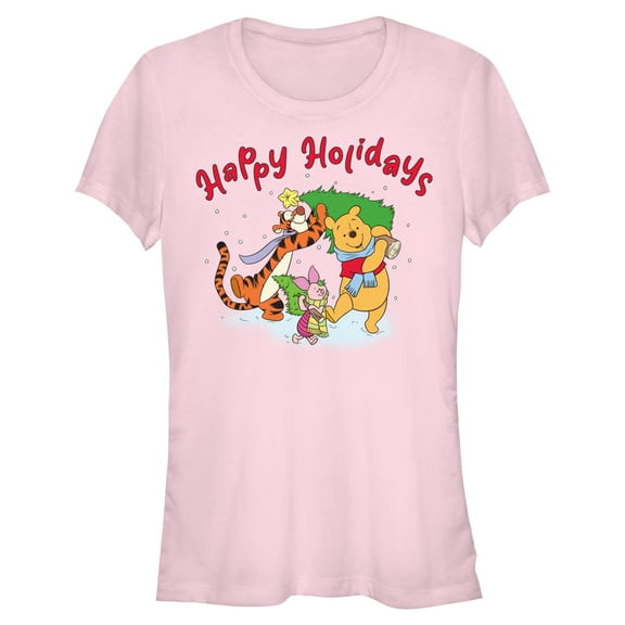 Juniors Winnie the Pooh Happy and Merry Holiday Friends T Shirt