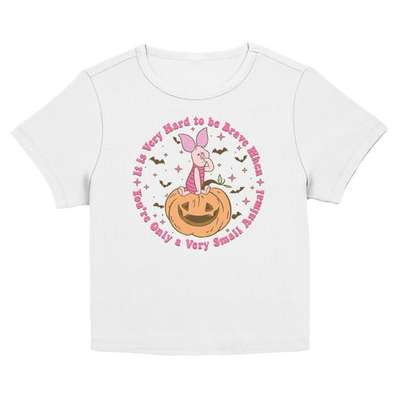 Juniors Winnie the Pooh Piglet Very Hard To Be Brave Pumpkin T Shirt