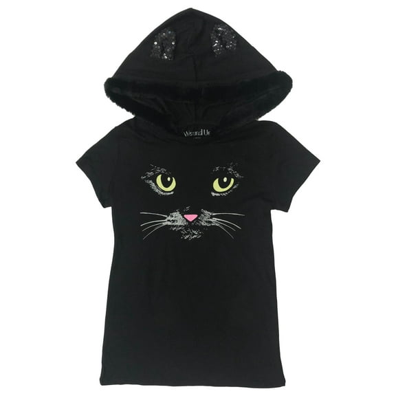 Juniors Womens Black Kitty Cat Hoodie T-Shirt Costume Tee Shirt Large (11-13)