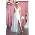 thumbnail image 1 of Women's May Queen MQ1848B Classy V Neck Pleated Ivory Wedding Long Dress 4, 1 of 5
