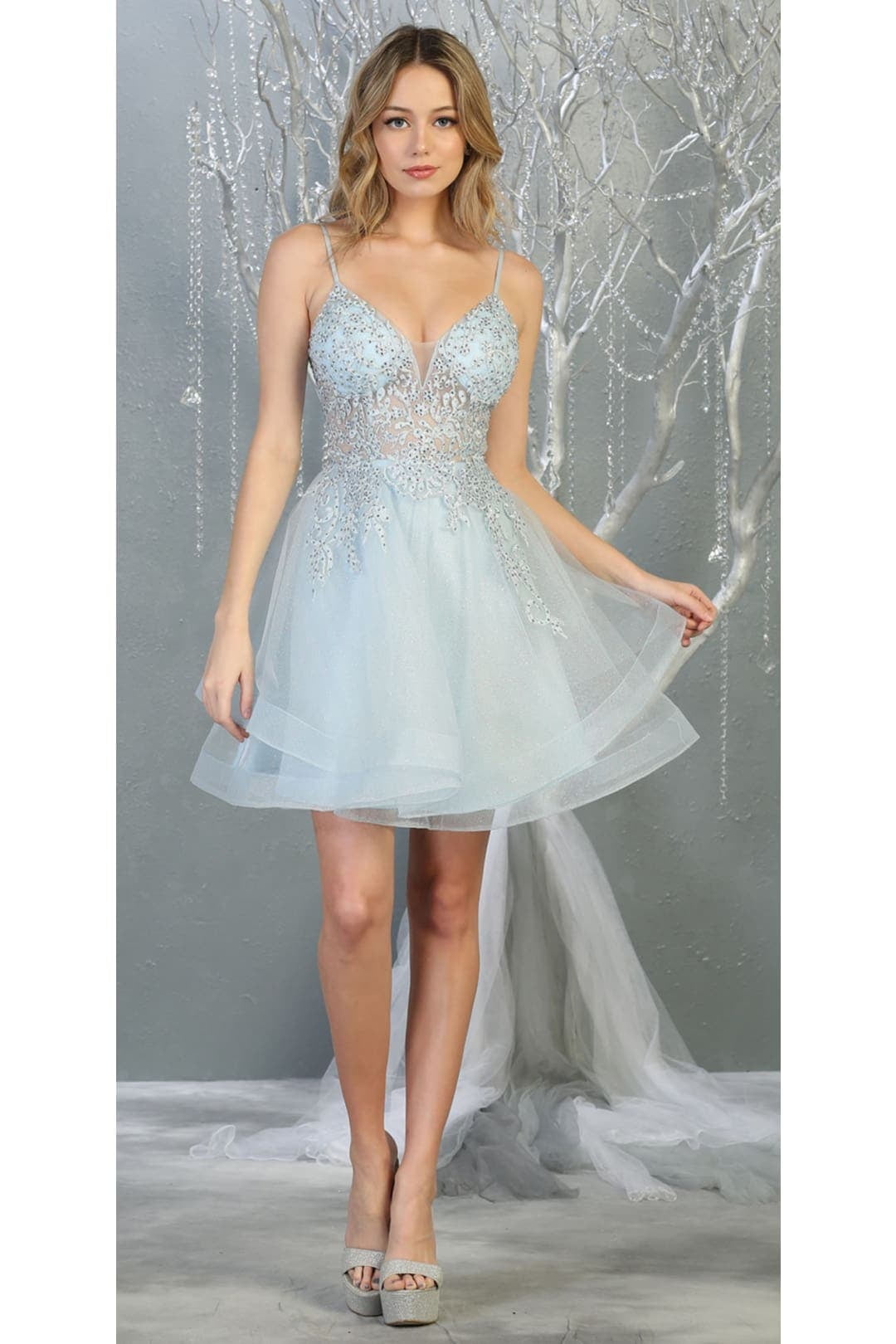 blue dress for baby girl Light Blue A-line Sleeveless Graduation Dresses Long Fabulous Prom Dre –  Ballbella main image 0