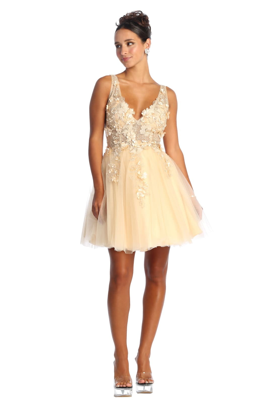 Juniors Womens Floral Mesh V-Neckline Short Homecoming Semi Formal Women  A-Line Dress - Walmart.com