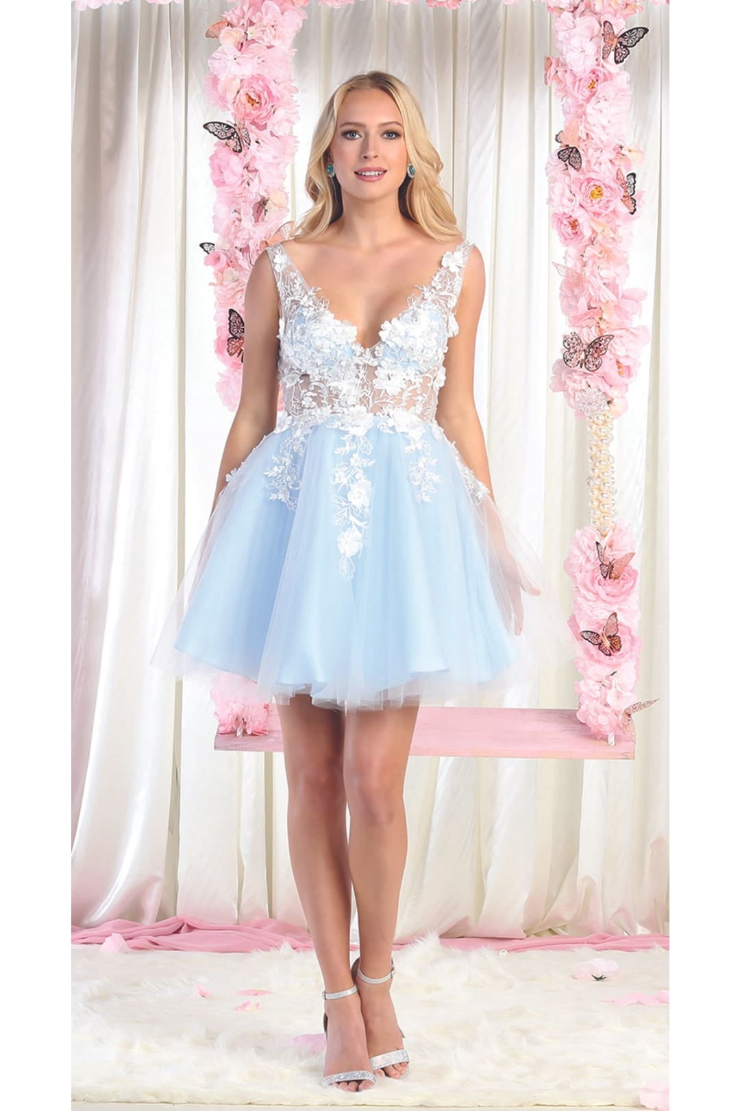 Juniors Womens Floral Mesh V-Neckline Short Homecoming Semi Formal Women  A-Line Dress - Walmart.com