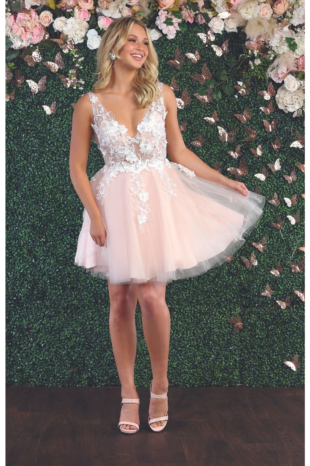 Juniors Womens Floral Mesh V-Neckline Short Homecoming Semi Formal Women  A-Line Dress - Walmart.com