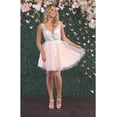 thumbnail image 1 of Juniors Womens Floral Mesh V-Neckline Short Homecoming Semi Formal Women A-Line Dress, 1 of 5