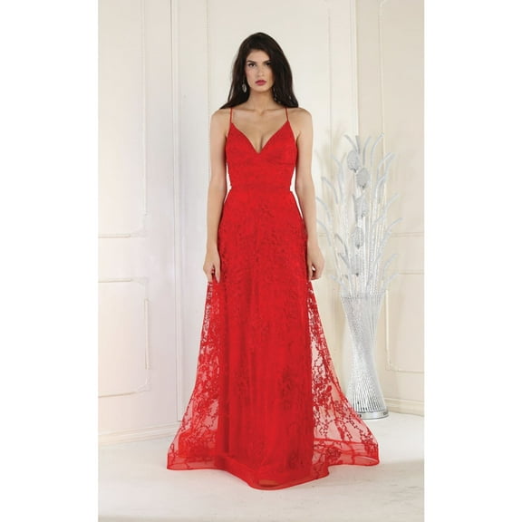 Women's May Queen MQ1885 Floral Pattern Prom 2026 Dress Red 14