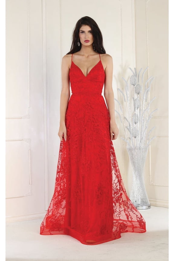 Women's May Queen MQ1885 Floral Pattern Prom 2026 Dress Red 6