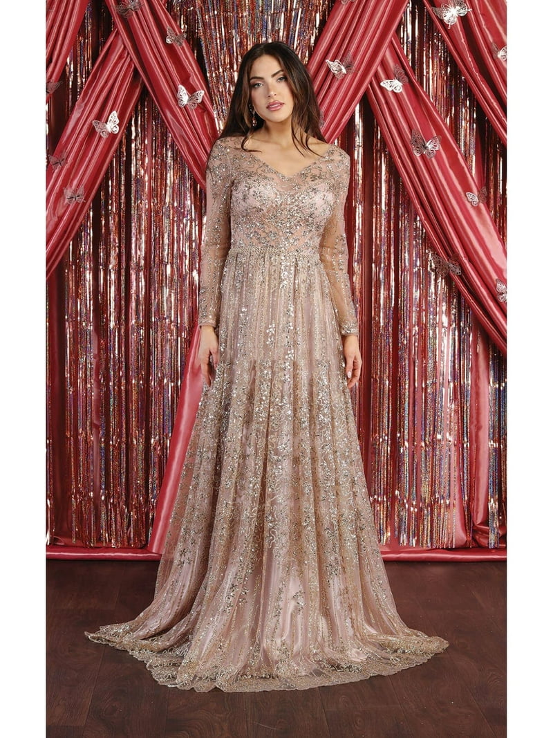 Royal Queen Juniors Womens Prom Dress Long Sleeve, Women's, Size: 12, Gold Royal Queen Juniors Womens Prom Dress Long Sleeve, Women's, Size: 12, Gold