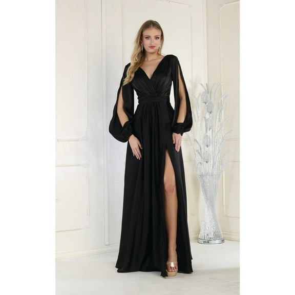 Juniors Womens Split Long Sleeve Evening Gown