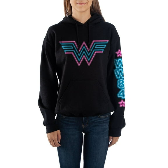 Juniors Wonder Woman DC Comic Book Neon & Black Hooded Sweatshirt-XL