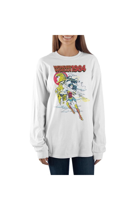 Juniors Wonder Woman DC Comic Book Superhero White Long Sleeve Shirt-3XL