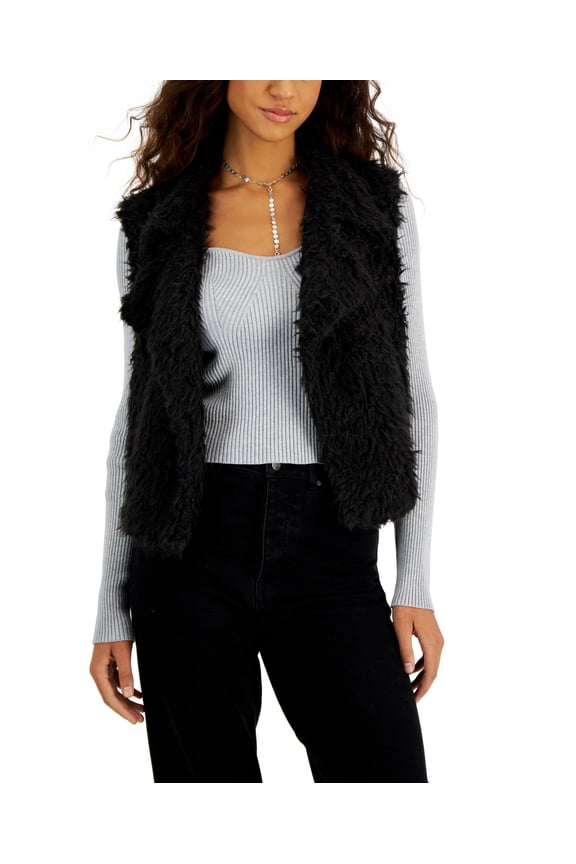 Juniors' Woobie Faux-Fur Vest Black S