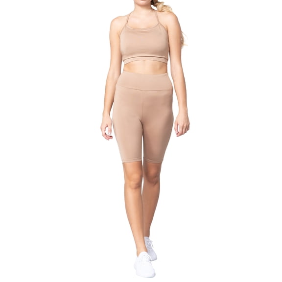 "Juniors Workout Cami Sports Fitness Cross Back Bra with No Pad (Light Khaki, L)"