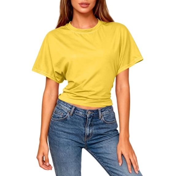 Juniors Y2K Crop Tops Trendy Casual Oversized Batwing Short Sleeve Crewneck Slim Fit Basic T-Shirts
