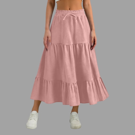 Juniors Y2K Skirts High Waisted Summer Bohemian Casual A-Line Flowy Ruffle Swing Long Maxi Beach Skirts