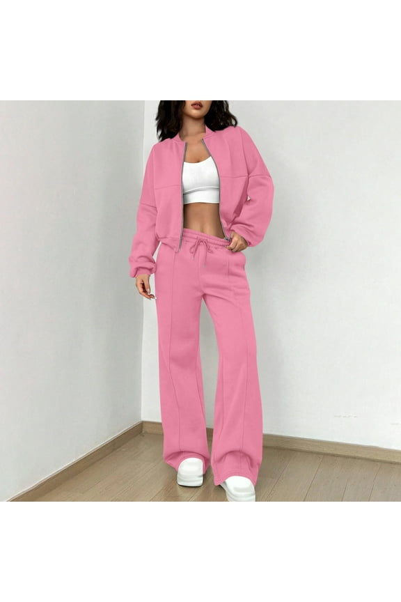 Juniors Y2K Sweatsuits 2 Piece Workout Lounge Outfits Full Zipper Cropped Sweatshirt High Elastic Waist Sweatpants