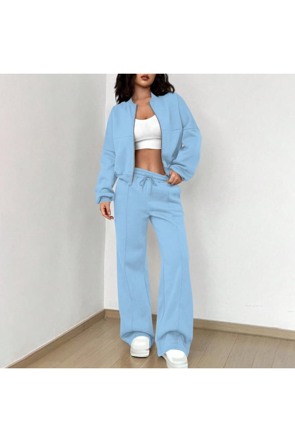 Juniors Y2K Sweatsuits 2 Piece Workout Lounge Outfits Full Zipper Cropped Sweatshirt High Elastic Waist Sweatpants