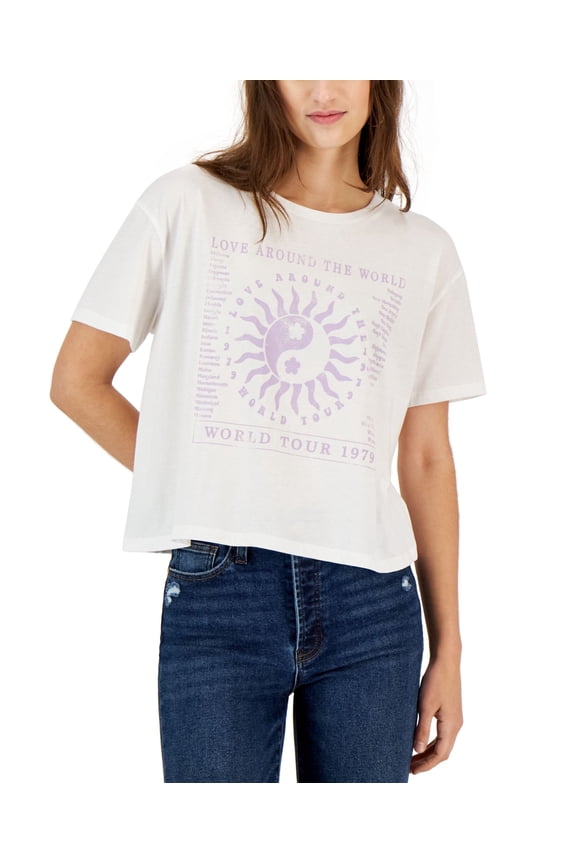 Juniors' Yin Yang Sun Graphic T-Shirt White S