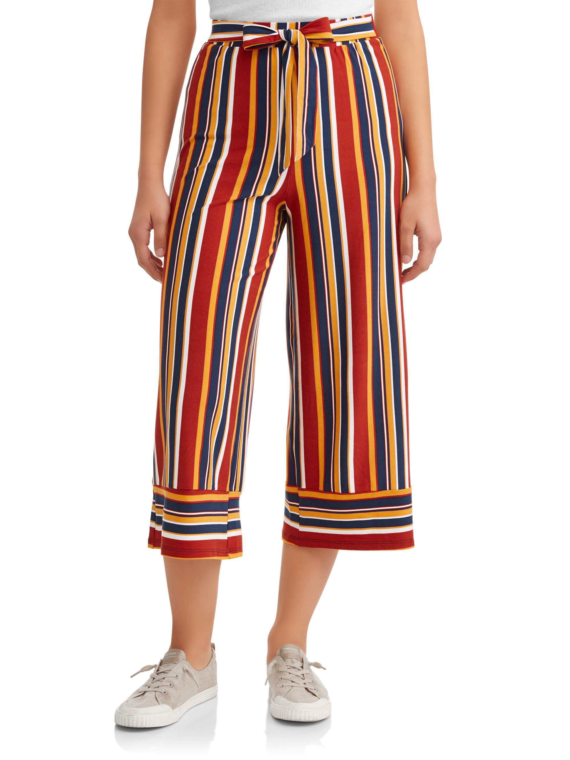 Juniors' Yummy Wide Leg Crop Pants with Tie Waist - Walmart.com