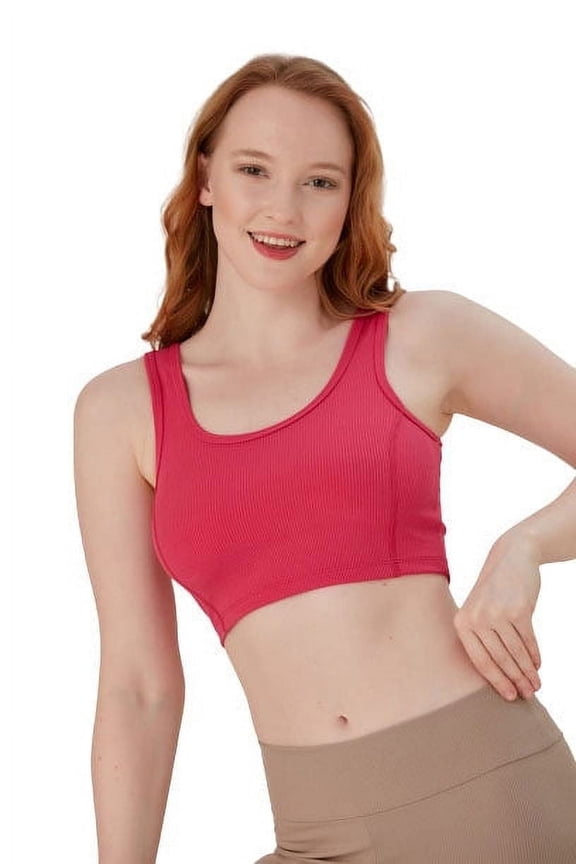 Juniors' & Women's Unlined Sports Bra Top, Soft Stretch Moisture-Wicking, Fuchsia, S/M