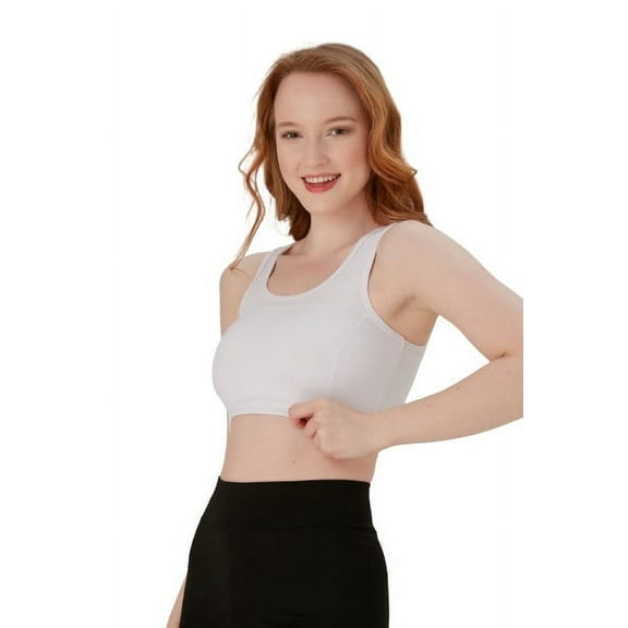 Wear Sierra Juniors' & Women's Unlined Sports Bra Top, Soft Stretch Moisture-Wicking, White , M/L