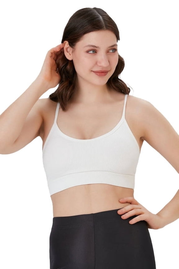 Juniors' & Women's Spaghetti Strap Racerback Padded Sports Bra Top, White, L–XL