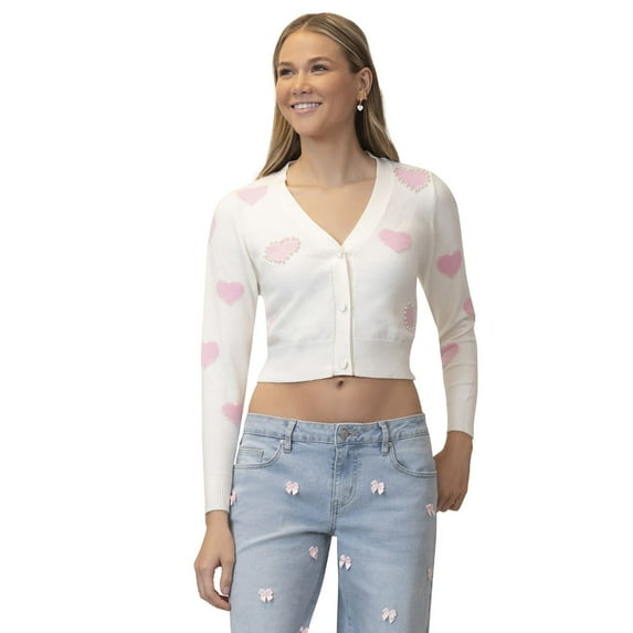 Juniors' madden girl Pearled Cardigan Color: Ivory Rose Combo Size: SMALL