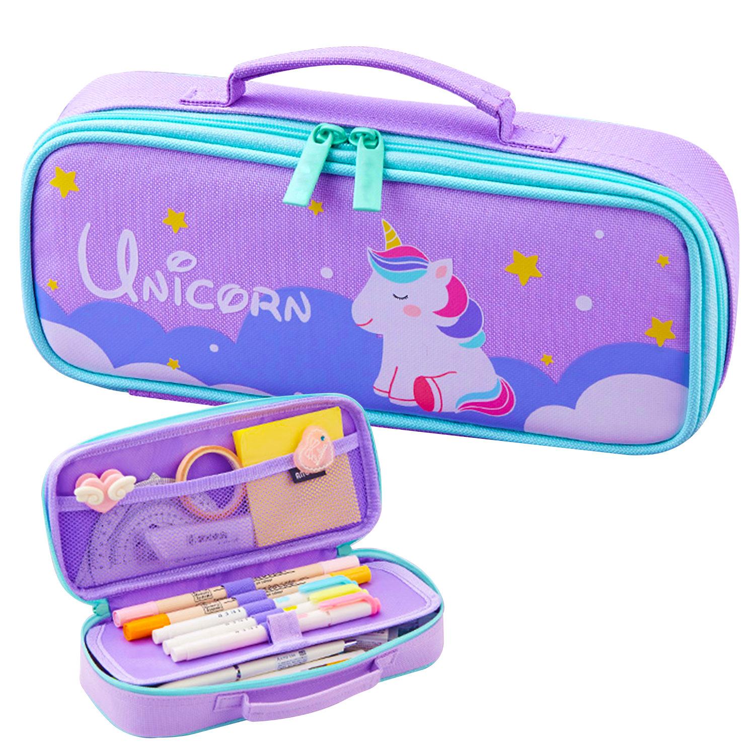 New Adorable Unicorn Hardtop Pencil Case with Compartments - Kids Large  Capacity School Supply Organizer Students Stationery