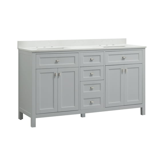 Juniper 60 in. Dove Gray Double Vanity with Engineered Marble Top & Ceramic Basin